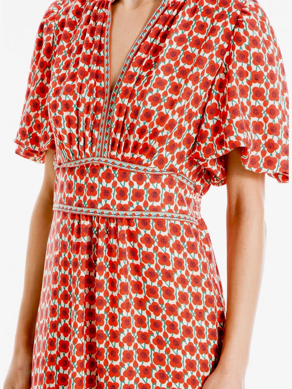 Max Studio Puff Sleeve Tiered Maxi Dress Poppy Floral Print Size Small - Picture 7 of 15
